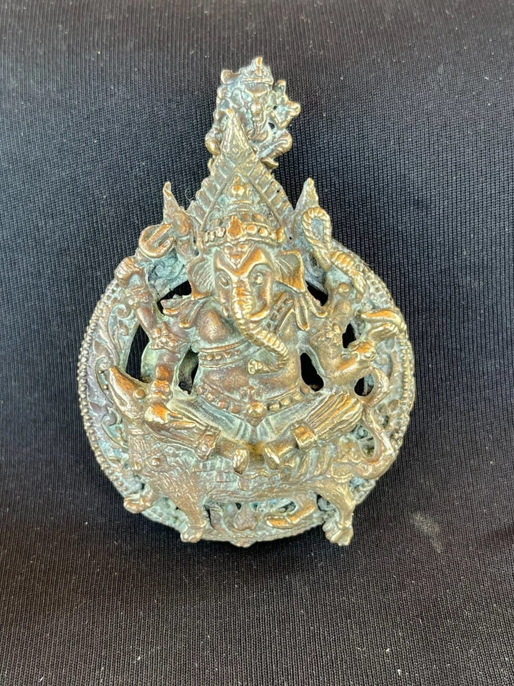 СТАРЫЙ БОГ ИНДУИСТСКИЙ АМУЛЕТ GANESHA ПОДВЕСКА БРОНЗА - Изображение 2 из 4