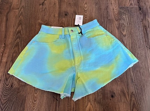 NWT WeWoreWhat REVOLVE Blue Green Denim High Rise Cut Off 3.5” Shorts 27 Small