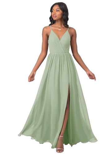 slim fit dress slacks A Line Chiffon Bridesmaid Dresses with Slit main image 1