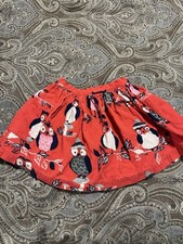 Mini Boden red corduroy skirt features a playful penguin and owl print 3-4 Y