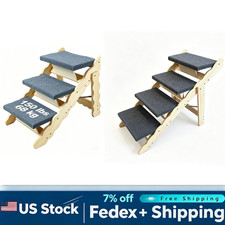 Portable Foldable Wooden Dog Stairs 2-in-1, Non-Slip Pet Steps, 150lb Sturdy