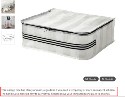IKEA Storage Bag Case w/ Handles, White/Clear, 22x19x7 '' -Large New 1PC