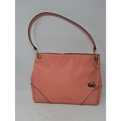 Michael Kors Nicole Coral Pink Leather Shoulder Bag with Gold Hardware bag