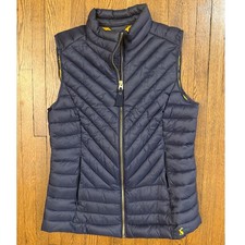 Joules Navy Blue Chevron Puffer Vest Yellow Lining Gilet Womens US 6 UK 10