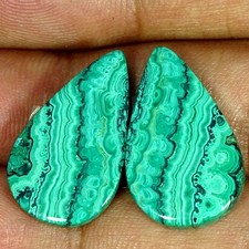 28.20Cts AA+ Natural Green Malachite Pair Pear Cabochon Gemstone 15X24X3MM