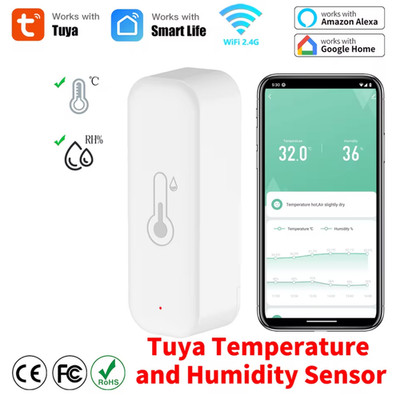 Tuya WiFi Temperature and Humidity Smart Home Thermometer Hygrometer APP Remote 