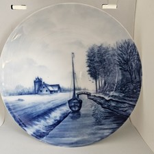 Antique Rosenthal Delft Blue Series 8 1/2" Plate Germany 1901-06 Sailboat & Farm