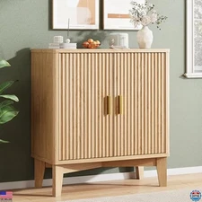 Chic 30" Fluted Buffet Sideboard - Mid Century Modern Coffee & Wine Bar, 2 Doors