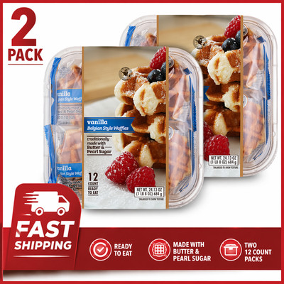 2 PACK Universal Bakery Belgian Style Waffles, Vanilla, 2 oz, 12 ct Ready to eat