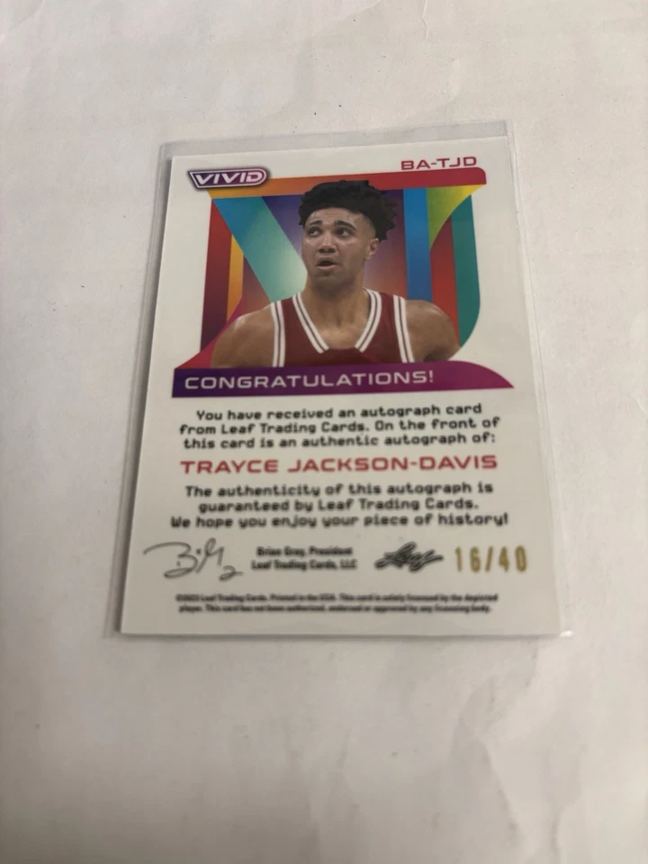 2023 Leaf Vivid Autograph Trayce Jackson-Davis (16/40) (BA-TD) (RC) - Image 2 of 2