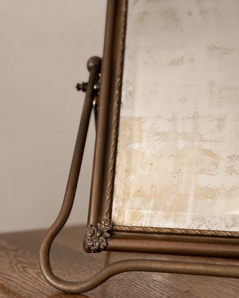 antiguo espejo tocador francés de latón con cristal biselado e inclinaciones Foto 3 de 4