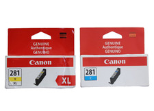 Lot of 2 Canon CLI-2581XL (Y) & CLI-281 (C) Pixma Genuine Ink Cartridges