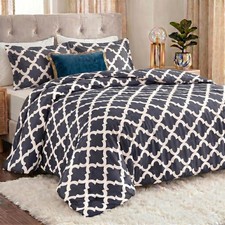 Grey Quatrefoil King Size 3 Piece Comforter Set King Bedding Sets