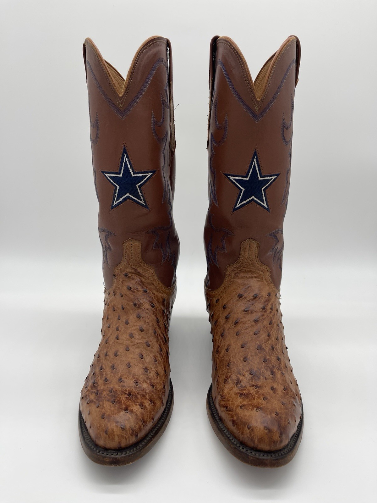 Lucchese X Dallas Cowboys Full Quill Ostrich Boots RARE Blue Star Leather 8.5D image 3