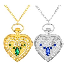 Women's Heart Shaped Full Rhinestone Roman Numeral Dial Necklace Pocket Watch