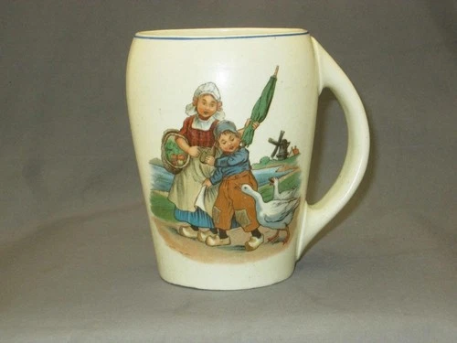 Antique Roseville Creamware 5" Mug Dutch Children and Geese
