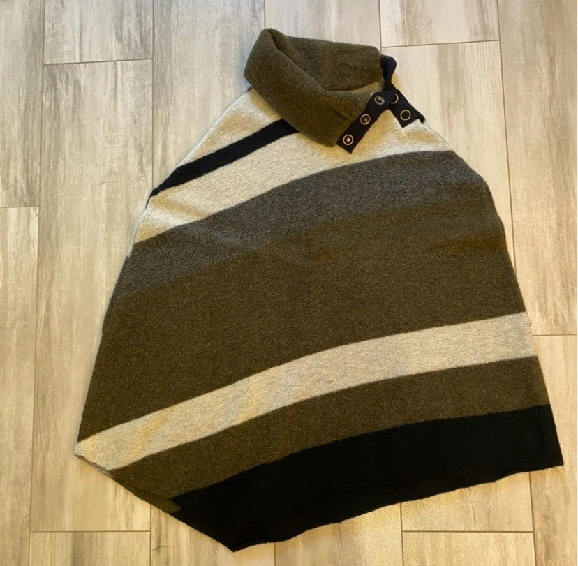 Anthropologie Tabitha Poncho Striped Sweater Turtle Neck Snap Neck Detail, Small