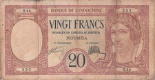 New Caledonia  20  Francs ND. 1929  P 37a  Series  O.44 Circulated Banknote IJ 9
