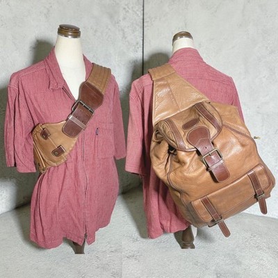 Kiefer Western Camel Leather Shoulder Backpack Used Large Capacity A4 Compatible