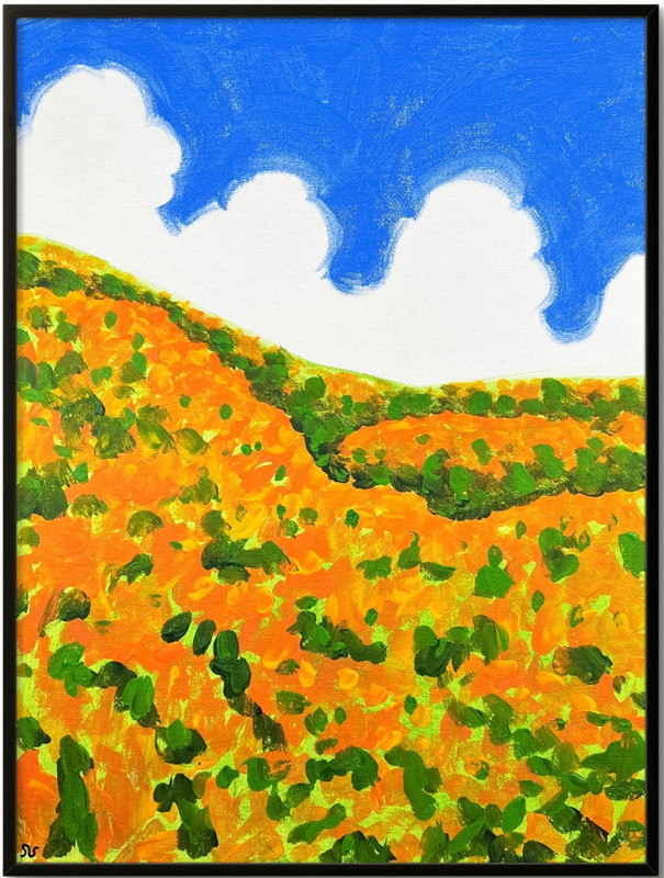 Wildflower Fields Painting, Impressionist Landscape Art 12x16
