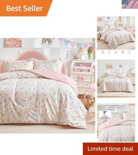 3pcs Cotton Comforter Set for Girls, Pink Floral Design, Twin Size Soft n Coz...