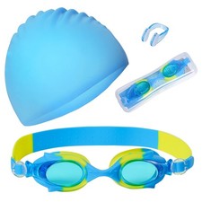 3 Pieces Kids Swim Cap Boys Girls Silicone Waterproof Goggles Nose Clip Set