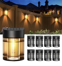 8 Pack Solar Fence Lights, LED Solar Outdoor Lights Waterproof Deck 3000K