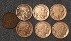 Indian Head Nickels, 1920s and 1930s dates, 7 coins