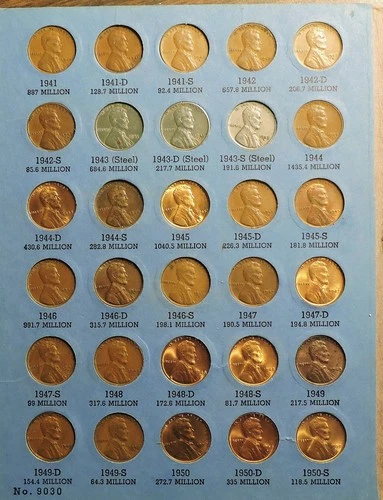 1941 - 1975 Circulated & Uncirculated Wheat & Memorial Cents 88 Coins