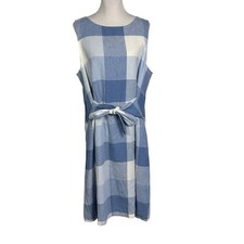 J. Jill Love Linen Tie-Waist A-Line Midi Dress Women's Size XL Blue White Plaid