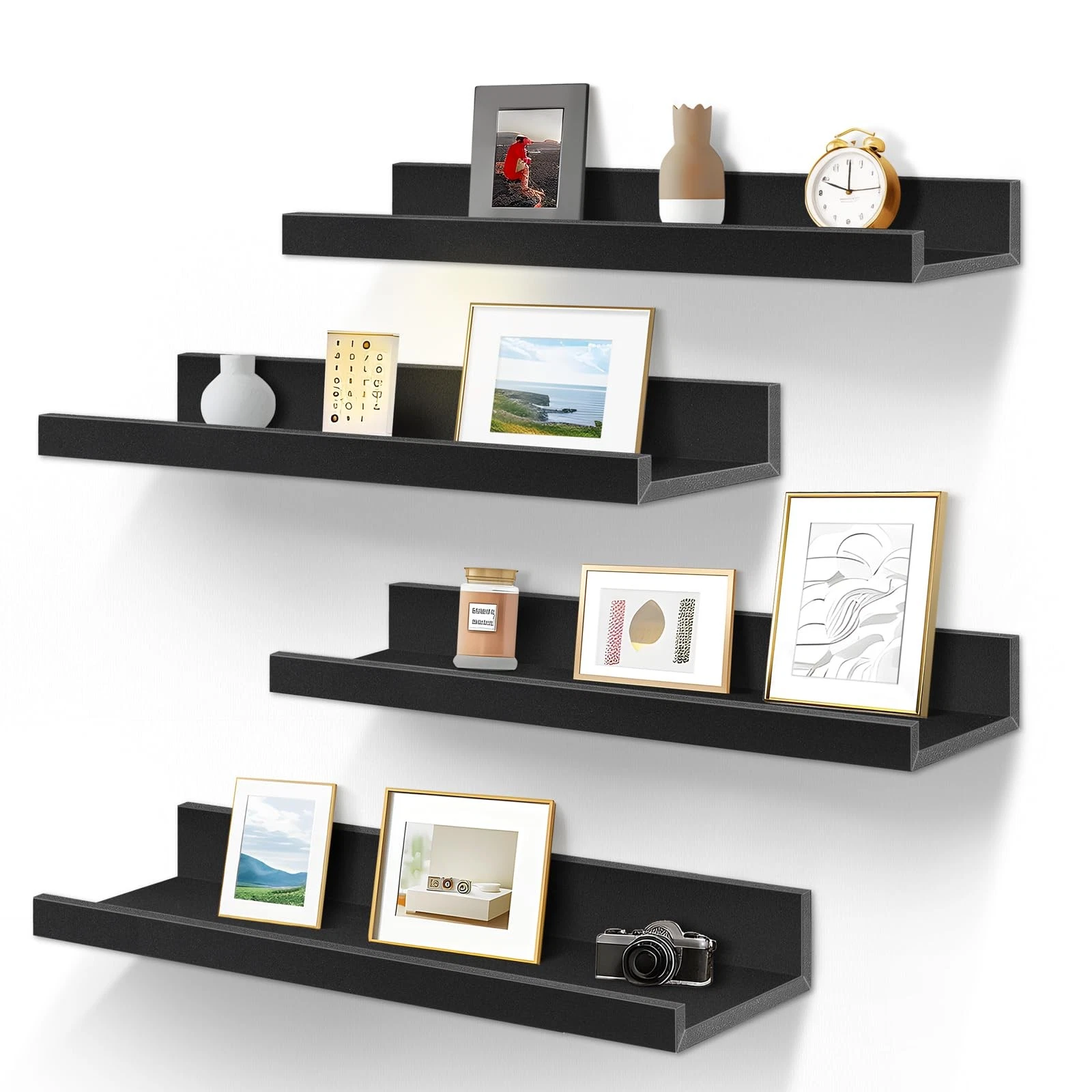 4 PCS 23.6-Inch Black Floating Shelves Wall Storage Modern Minimalist Ledge