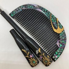 Antique Lacquer MotherofPearl Goose Comb Hairpin Used