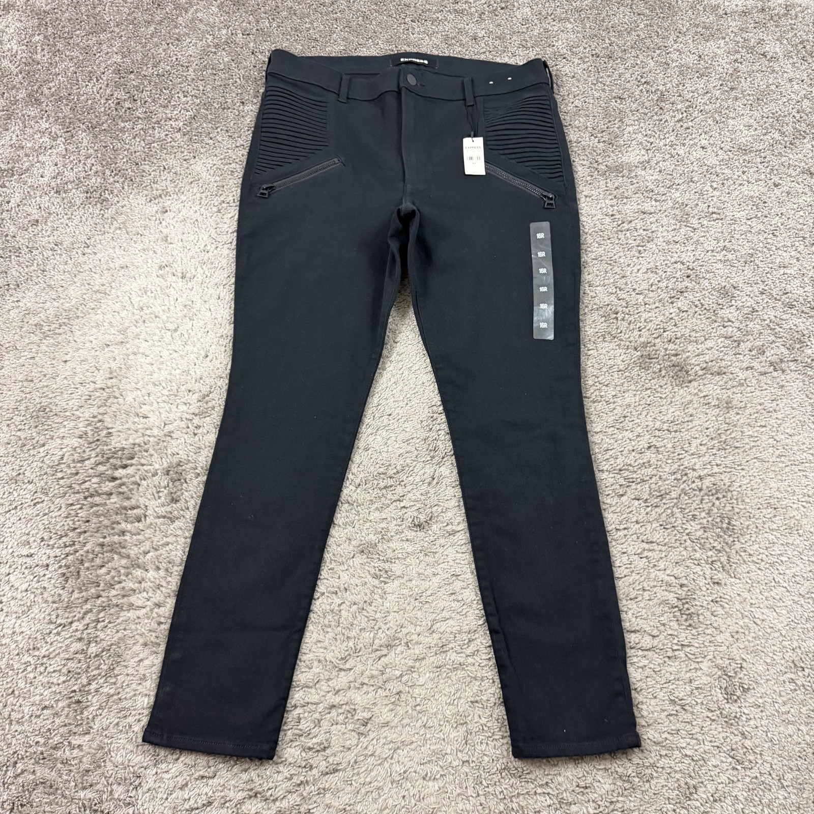 Womens 16 Black Skinny High Rise Moto Stretch Denim Legging 34x30