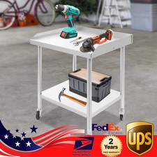 2-tier Work Table with 4 Wheels Stainless Steel Prep Table Load Capacity 500kg