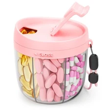Cute Pill Dispenser with 7 Large Compartments, Portable Pill Bottle Organizer...