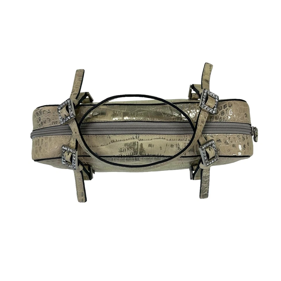 Bolso de Mano Adrienne Vittadini Metálico Dorado Plata Estrás Hebilla Doble Asa Foto 4 de 4