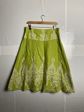 Boho Chic Monsoon Lime Green Embroidered Cotton Midi A-Line Skirt Patterned 12