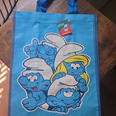 Smurfs Reusable Blue Plastic Cartoon Tote Bag Smurfette Papa Smurf Animation