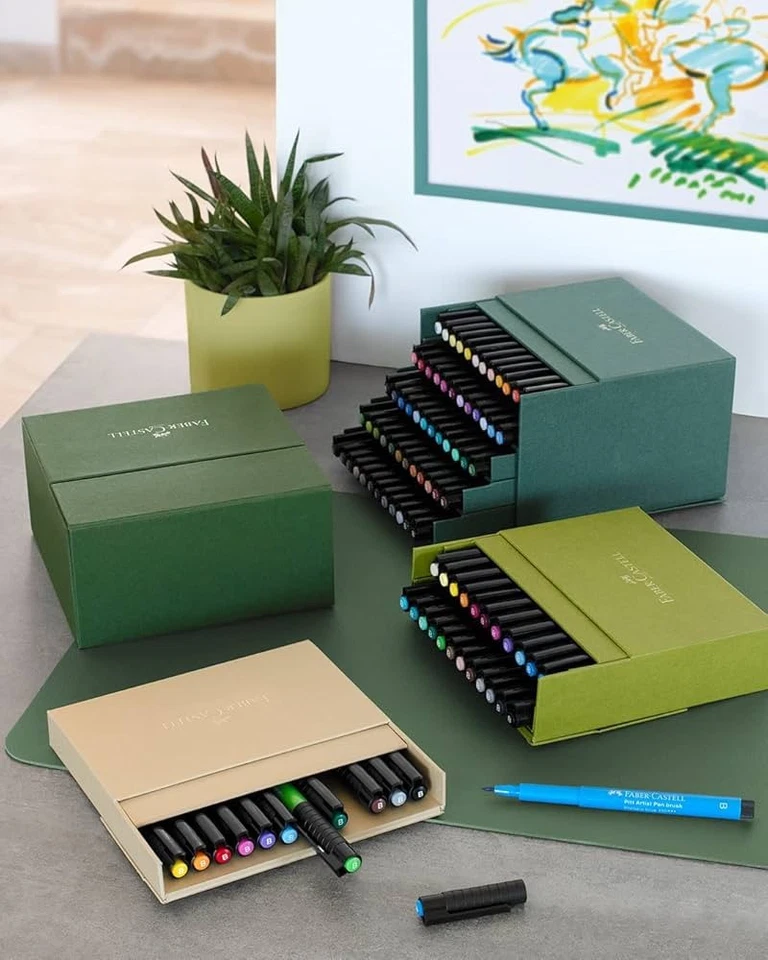 Paquete de 60 bolígrafos de pincel Faber-Castell gráficos Pitt Artist tinta India caja de regalo multicolor Foto 2 de 4