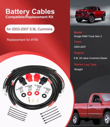 Battery Cables Kit for Dodge RAM Truck Gen 3 2003-2007 24 Valve Cummins 5.9L - Picture 2 of 13