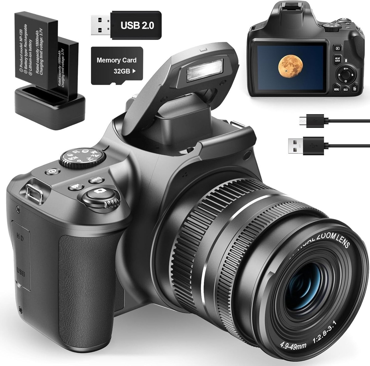 4K Digital Camera with 40X Zoom，64MP DSLR Camera for Photography