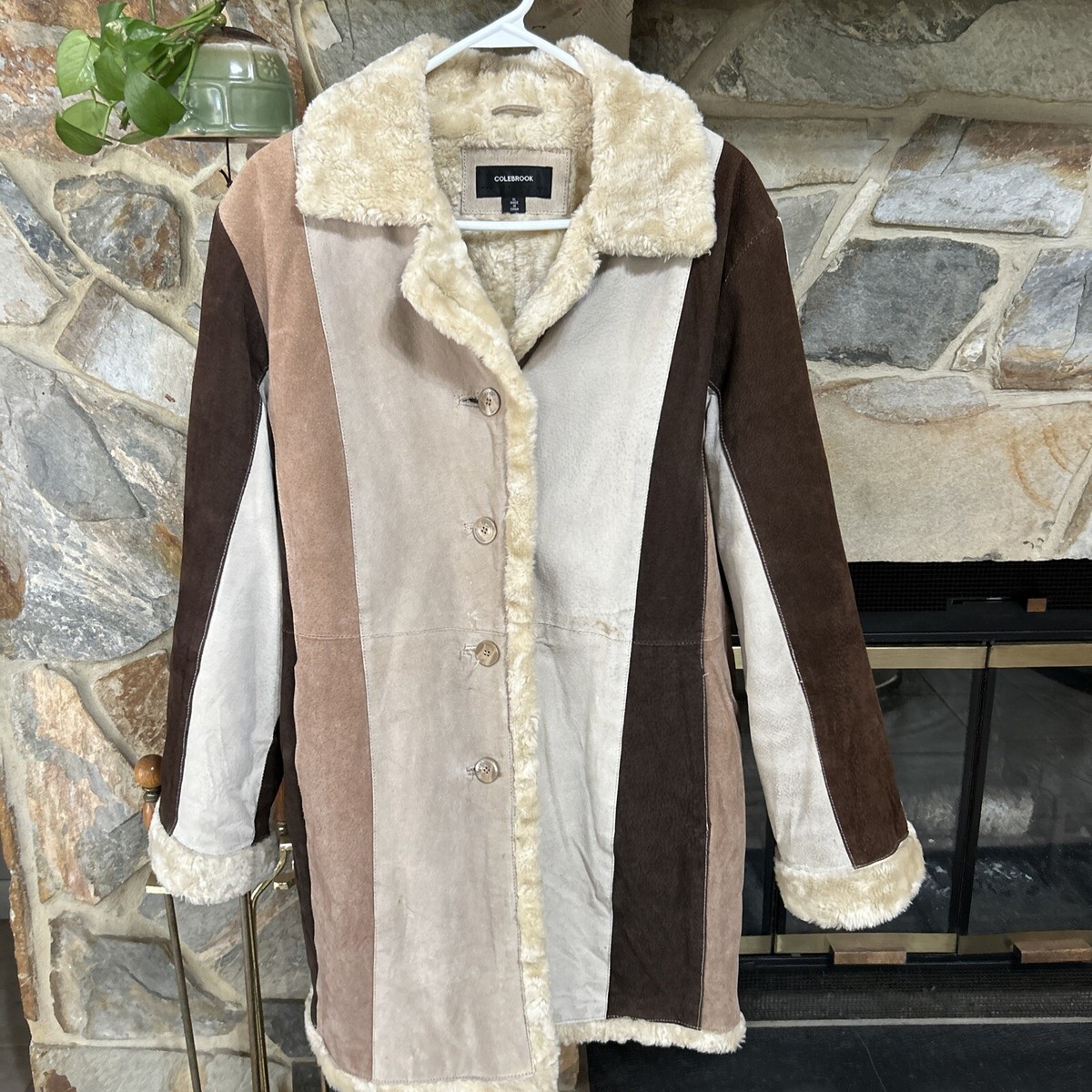 Vintage RETRO Colebrook Classic Leather Faux Fur Lined Penny Lane Cost Sz  XL