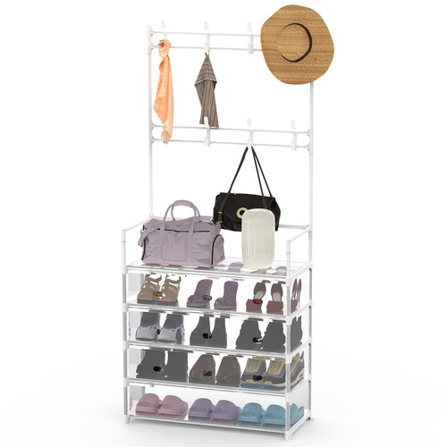Entryway Coat Rack Storage Transparent Shoe Organizer for Bedroom Hallway Office - Picture 31 of 32