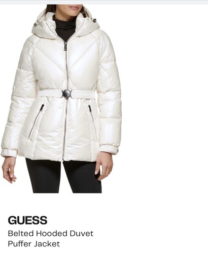 GUESS Duvet Puffer jacket Belted (Style as seen on Gal Gadot) Size Large .