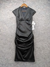 XSCAPE Dress Womens 4 Black Satin Cap Sleeve Bodycon Cocktail Formal Midi