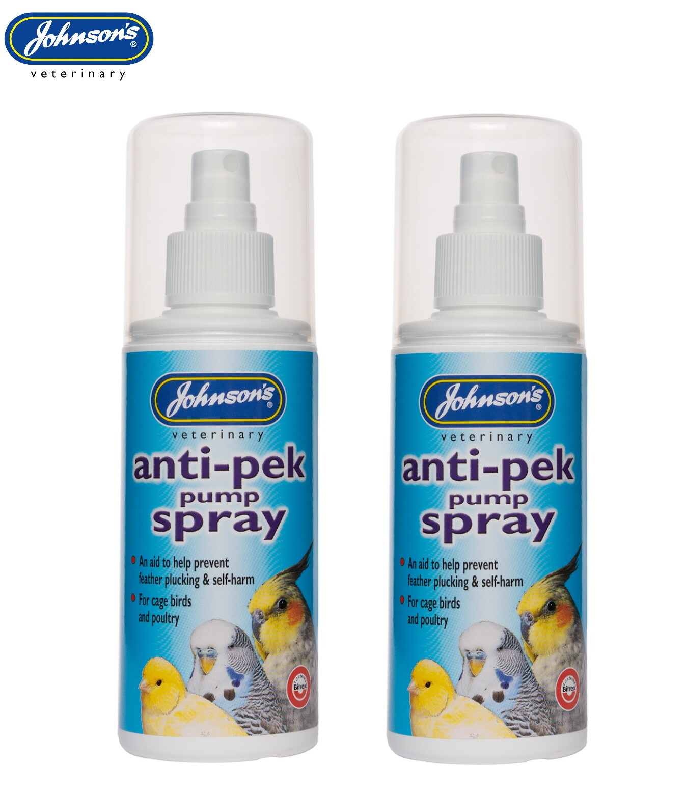 2 X JOHNSONS ANTI PEK 100ML PUMP SPRAY HELPS FEATHER PLUCKING PICKING SELF HARM