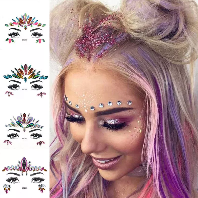 Eye Body Face Gems Jewels Rhinestone Stickers Acrylic Self Adhesive Crystal  White Makeup Diamonds Face Tattoo Stick Gems for Women Festival Accessory