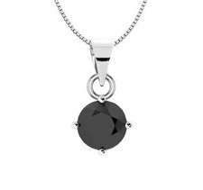 Colgante solitario de diamantes negros sólido de oro blanco de 10 quilates diamante redondo clásico de 1,0 quilates