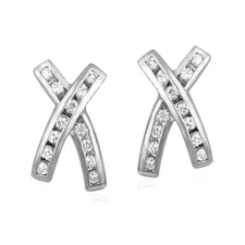 .925 Sterling Silver CZ "X" Crossover Drop Earrings