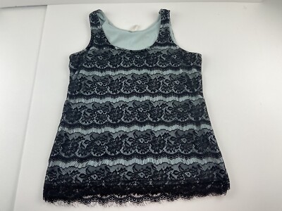 Studio Y Blue And Black Lace Tank Top Size Large Womans Frills